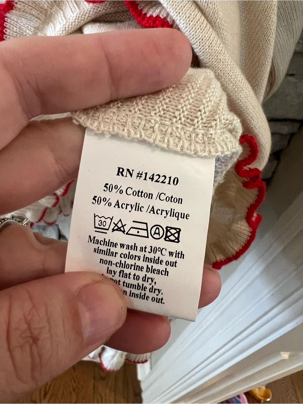 Mersea Catalina Ruffle Sweater Cream With Red Trim OS - Picture 5 of 8